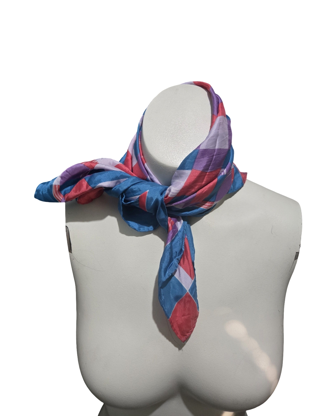 Plaid Patchwork Scarf Multicolor Red Blue Purple 100% Acetate Made in Japan
